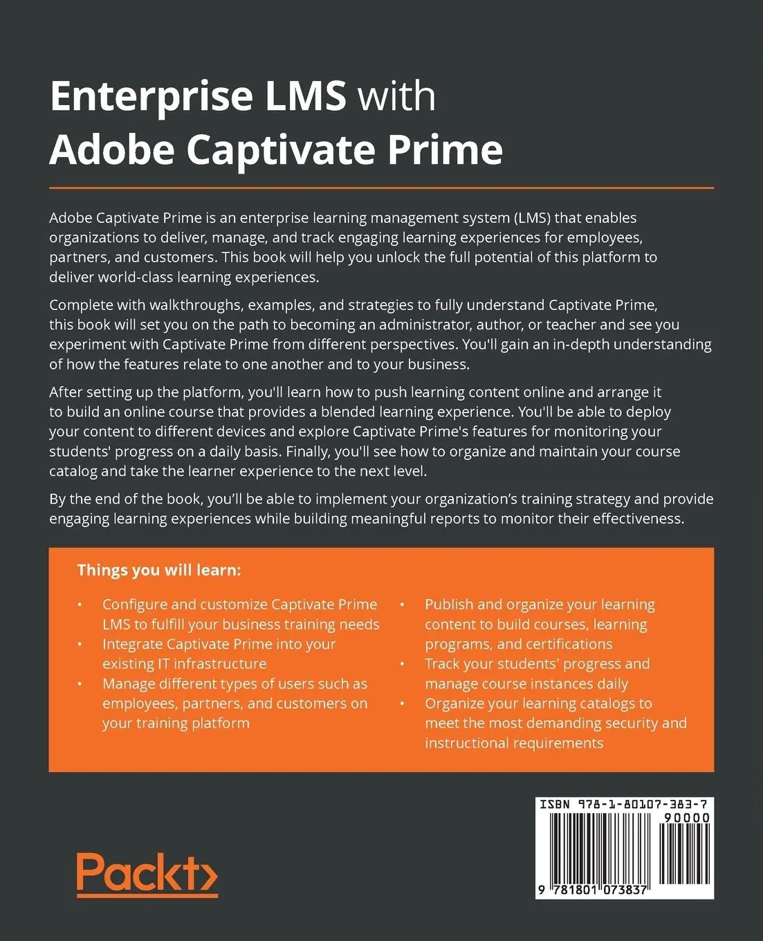 Rückseite: 9781801073837 | Enterprise LMS with Adobe Captivate Prime | Damien Bruyndonckx | Buch