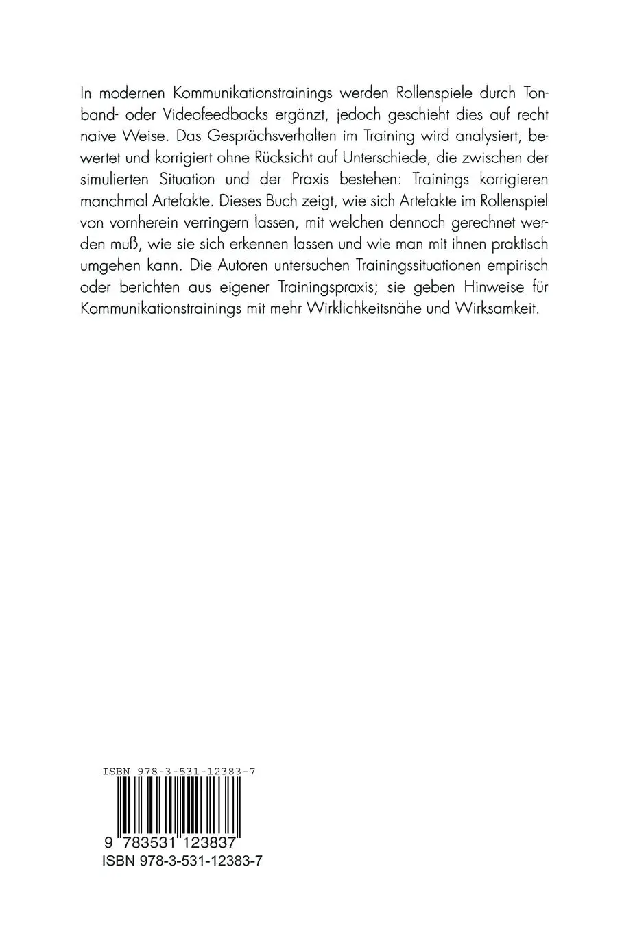 Rückseite: 9783531123837 | Rollenspiele in Kommunikations- und Verhaltenstrainings | Taschenbuch