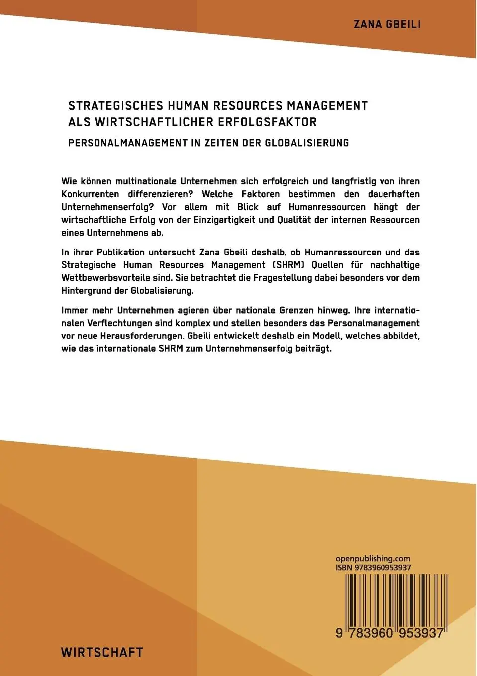 Rückseite: 9783960953937 | Strategisches Human Resources Management als wirtschaftlicher...