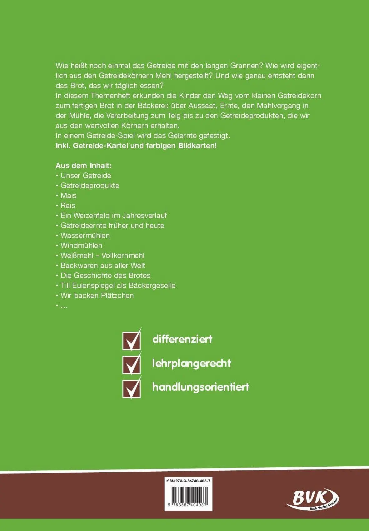 Rückseite: 9783867404037 | Themenheft Aus Korn wird Brot | Eva-Maria Schmidt | Broschüre | 48 S.