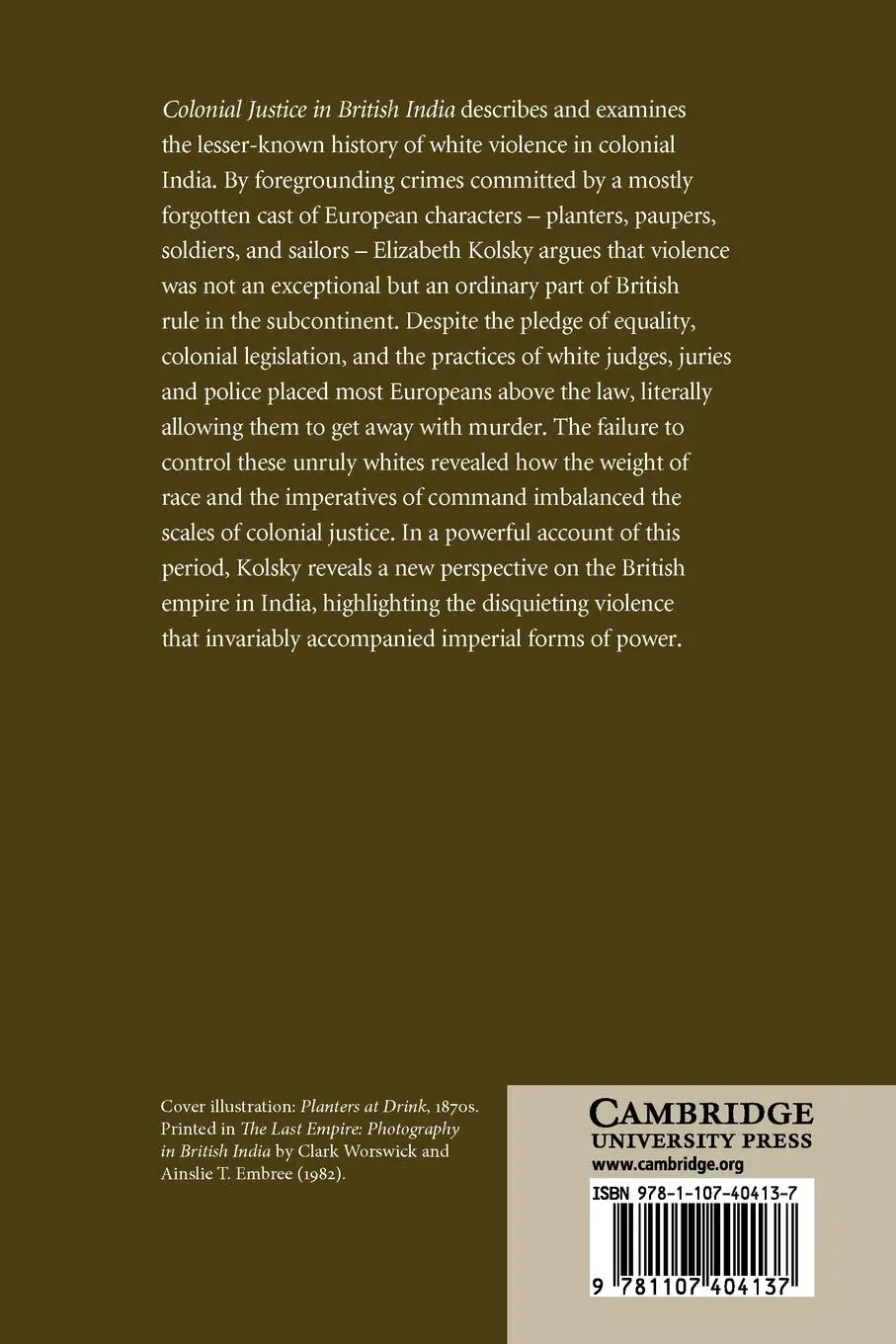 Rückseite: 9781107404137 | Colonial Justice in British India | White Violence and the Rule of Law