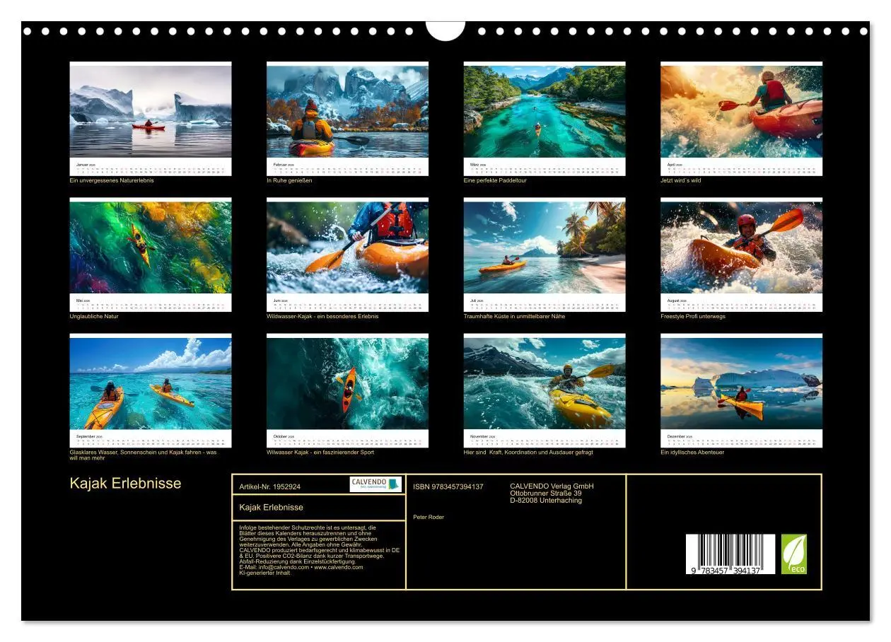 Bild: 9783457394137 | Kajak Erlebnisse (Wandkalender 2026 DIN A3 quer), CALVENDO...