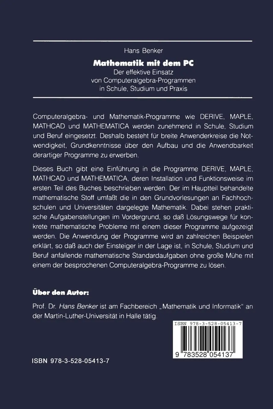 Rückseite: 9783528054137 | Mathematik mit dem PC | Hans Benker | Taschenbuch | 254 S. | Deutsch