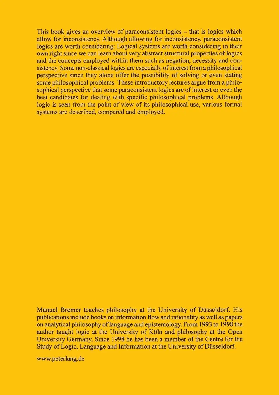 Rückseite: 9783631534137 | An Introduction to Paraconsistent Logics | Manuel Bremer | Taschenbuch