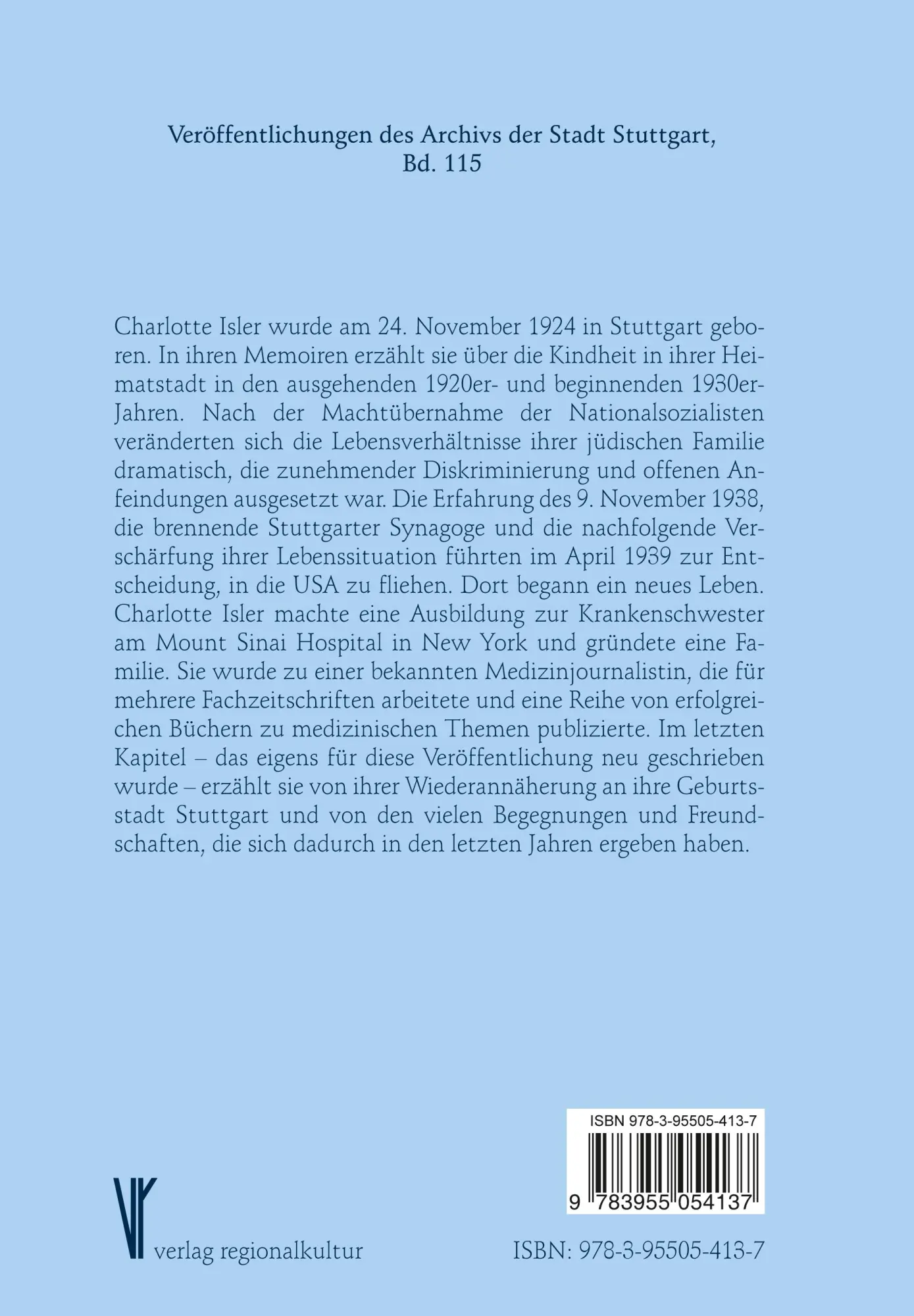 Rückseite: 9783955054137 | Stuttgart: Flucht und Wiederkehr | Charlotte Isler | Buch | 224 S.