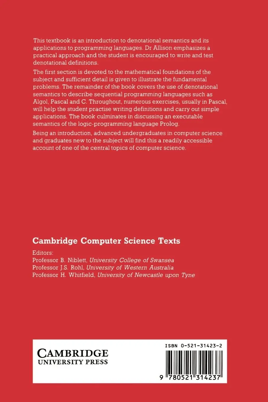 Rückseite: 9780521314237 | A Practical Introduction to Denotational Semantics | Allison (u. a.)