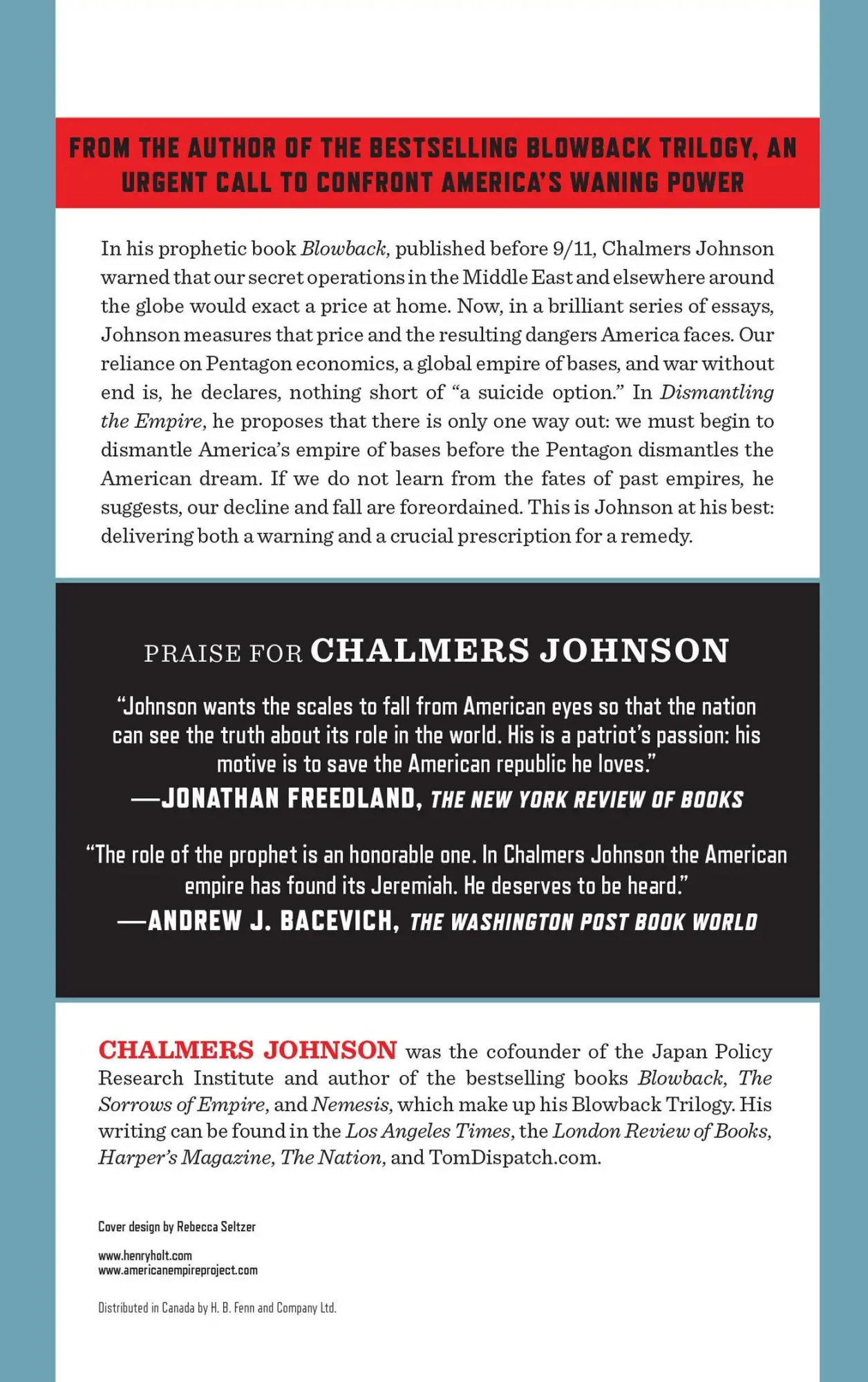 Rückseite: 9780805094237 | Dismantling the Empire | America's Last Best Hope | Chalmers Johnson