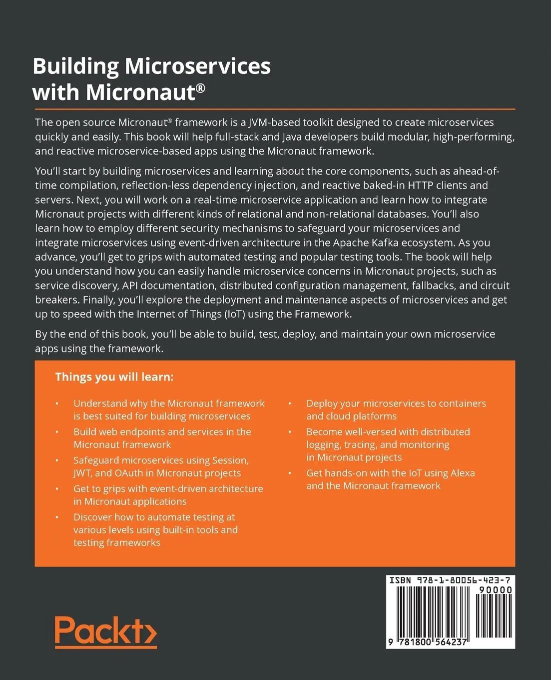 Rückseite: 9781800564237 | Building Microservices with Micronaut® | Nirmal Singh (u. a.) | Buch