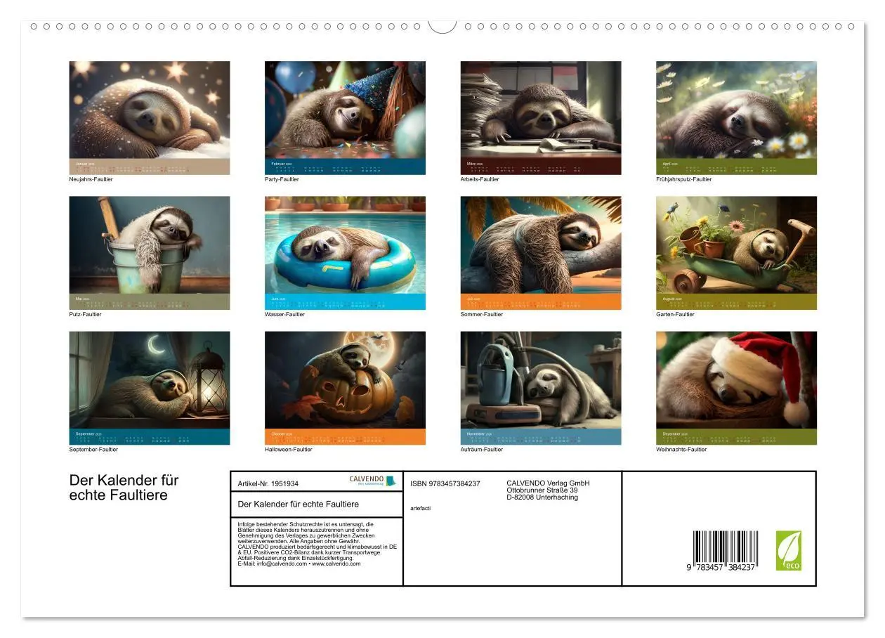 Bild: 9783457384237 | Der Kalender für echte Faultiere (hochwertiger Premium Wandkalender...