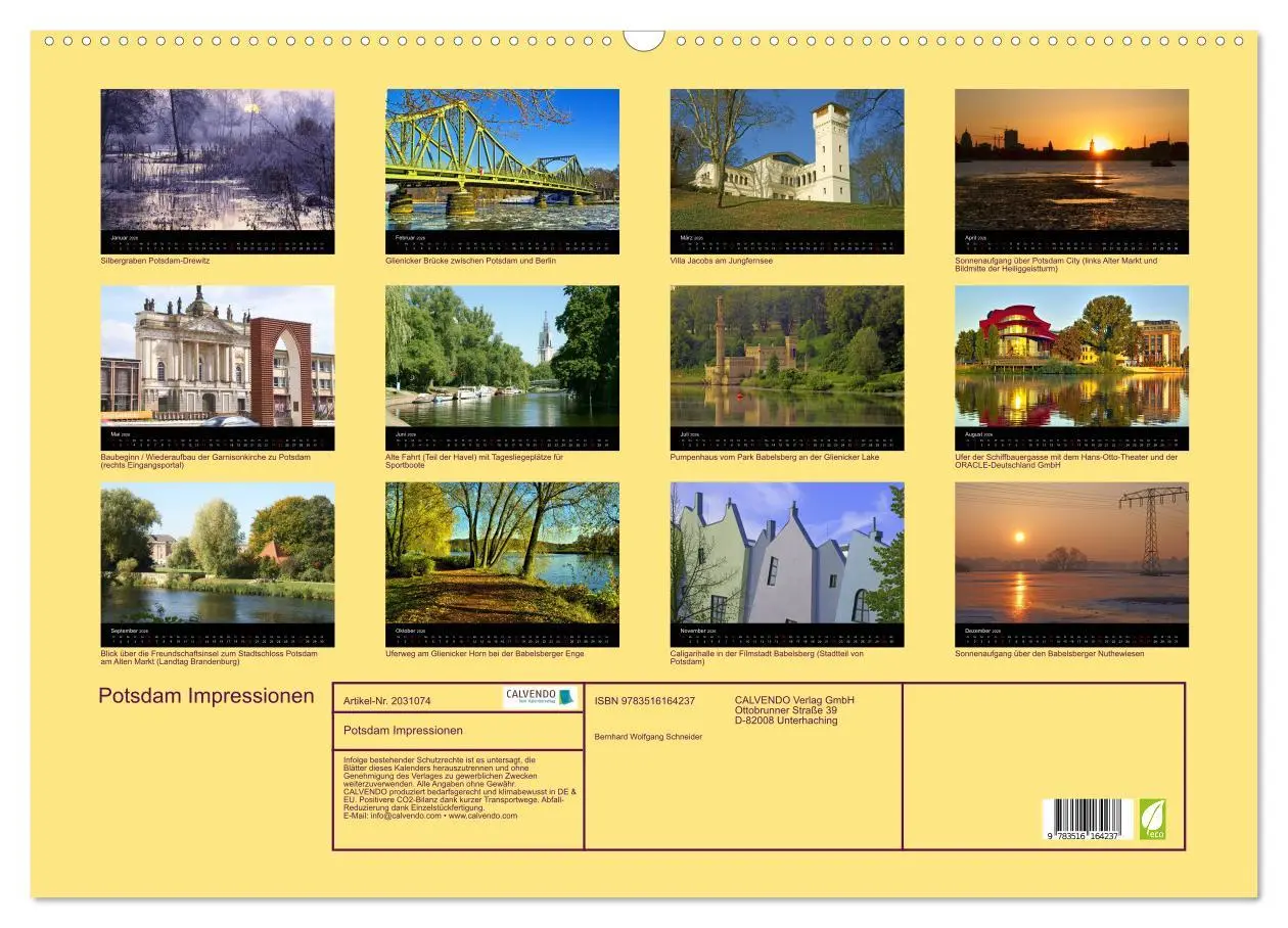 Bild: 9783516164237 | Potsdam Impressionen (Wandkalender 2026 DIN A2 quer), CALVENDO...