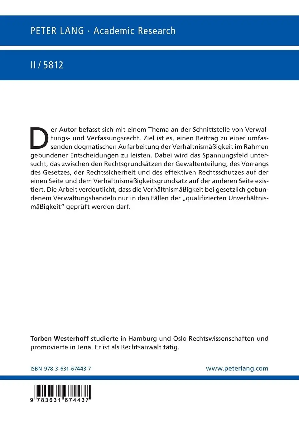 Rückseite: 9783631674437 | Die Prüfung der Verhältnismäßigkeit im Rahmen gebundener...