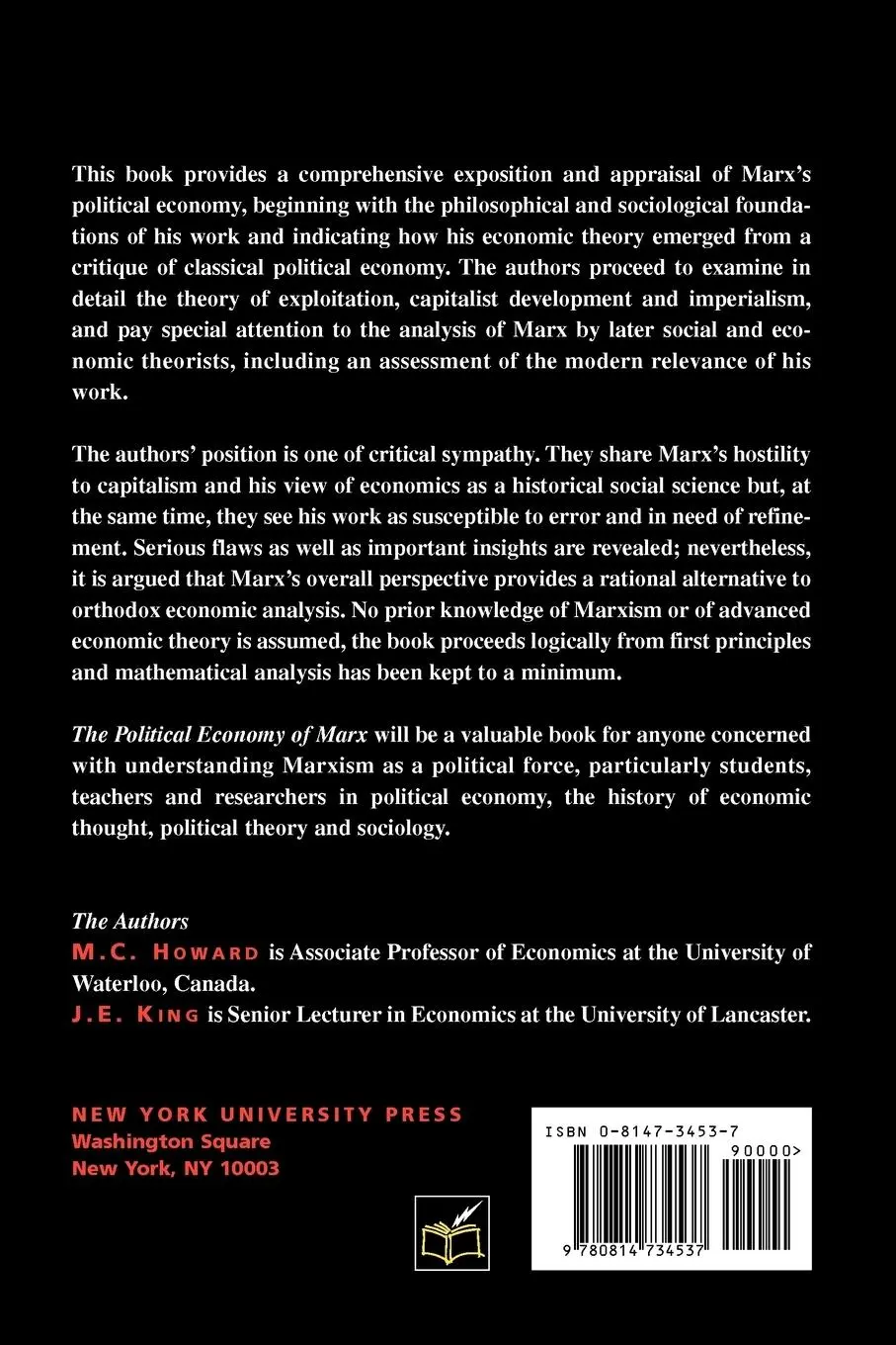 Rückseite: 9780814734537 | The Political Economy of Marx (2nd Edition) | M E Howard | Taschenbuch