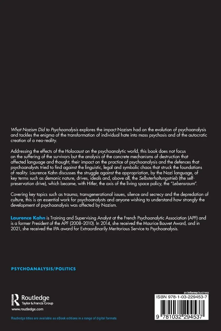Rückseite: 9781032294537 | What Nazism Did to Psychoanalysis | Laurence Kahn | Taschenbuch | 2022