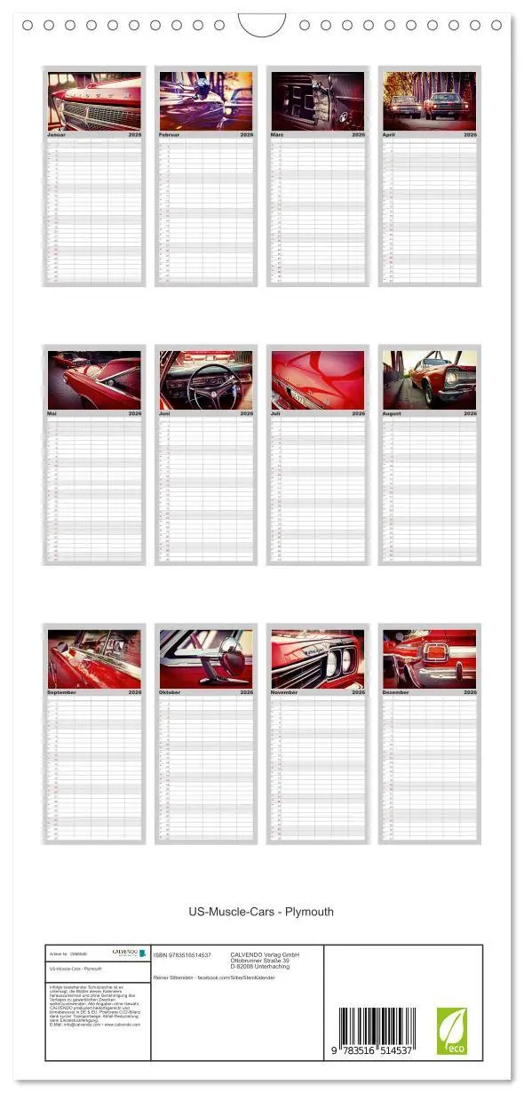 Bild: 9783516514537 | Familienplaner 2026 - US-Muscle-Cars - Plymouth mit 5 Spalten...