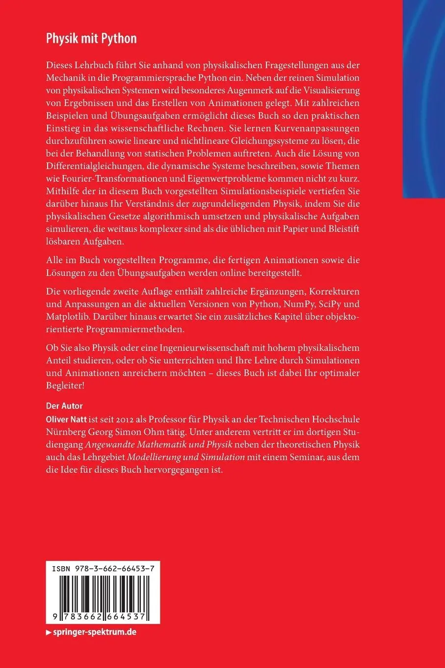 Rückseite: 9783662664537 | Physik mit Python | Oliver Natt | Taschenbuch | XI | Deutsch | 2022