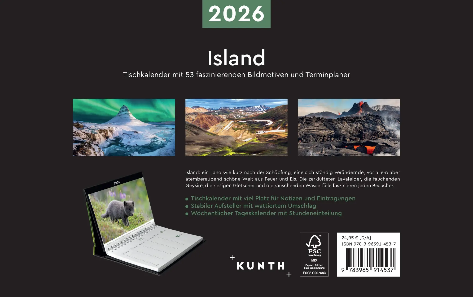 Rückseite: 9783965914537 | Island - KUNTH Tischkalender 2026 | Kalender | 54 S. | Deutsch | 2026