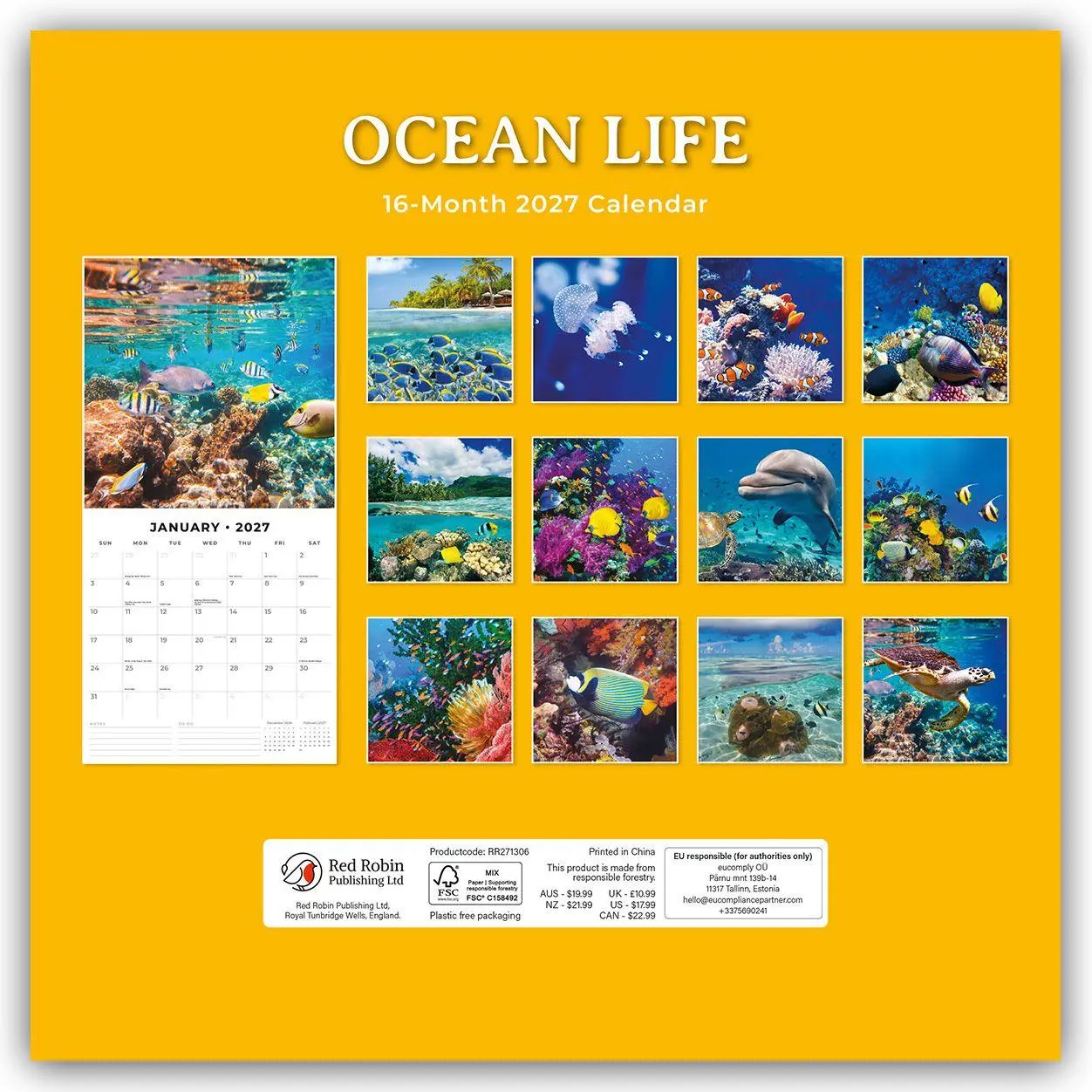 Rückseite: 9781837014637 | Ocean Life - Leben im Ozean 2027 - 16-Monatskalender | Robin Red