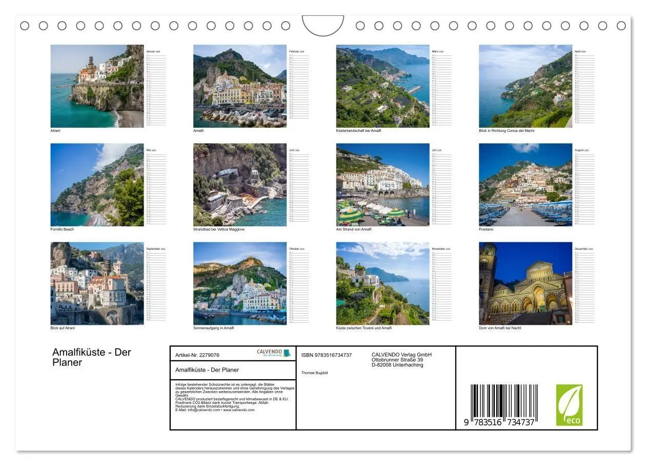 Bild: 9783516734737 | Amalfiküste - Der Planer (Wandkalender 2026 DIN A4 quer), CALVENDO...