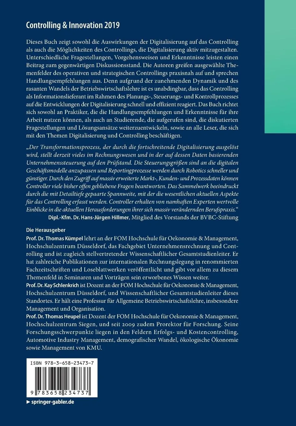 Rückseite: 9783658234737 | Controlling &amp; Innovation 2019 | Digitalisierung | Kümpel (u. a.)