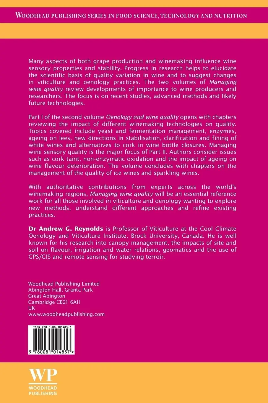 Rückseite: 9780081014837 | Managing Wine Quality | Oenology and Wine Quality | Reynolds (u. a.)