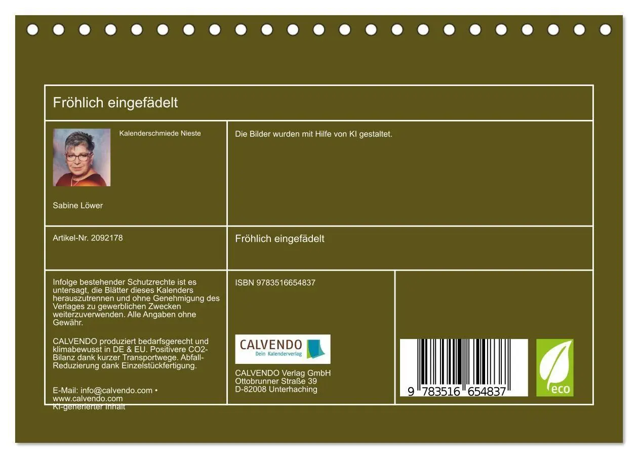 Bild: 9783516654837 | Fröhlich eingefädelt (Tischkalender 2026 DIN A5 quer), CALVENDO...