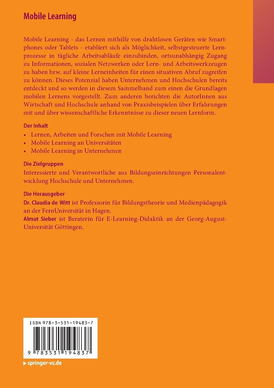 Rückseite: 9783531194837 | Mobile Learning | Almut Sieber (u. a.) | Taschenbuch | Paperback | vi