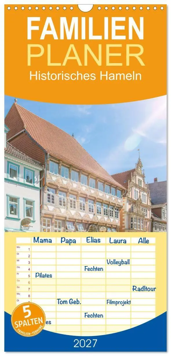 Familienplaner 2027 - Historisches Hameln mit 5 Spalten (Wandkalender, 21 x 45 cm) CALVENDO