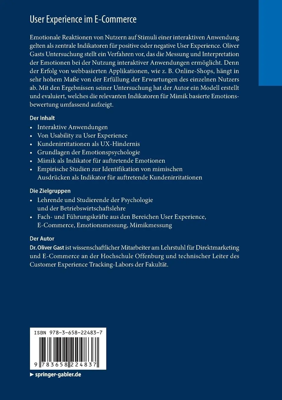 Rückseite: 9783658224837 | User Experience im E-Commerce | Oliver Gast | Taschenbuch | xv | 2018