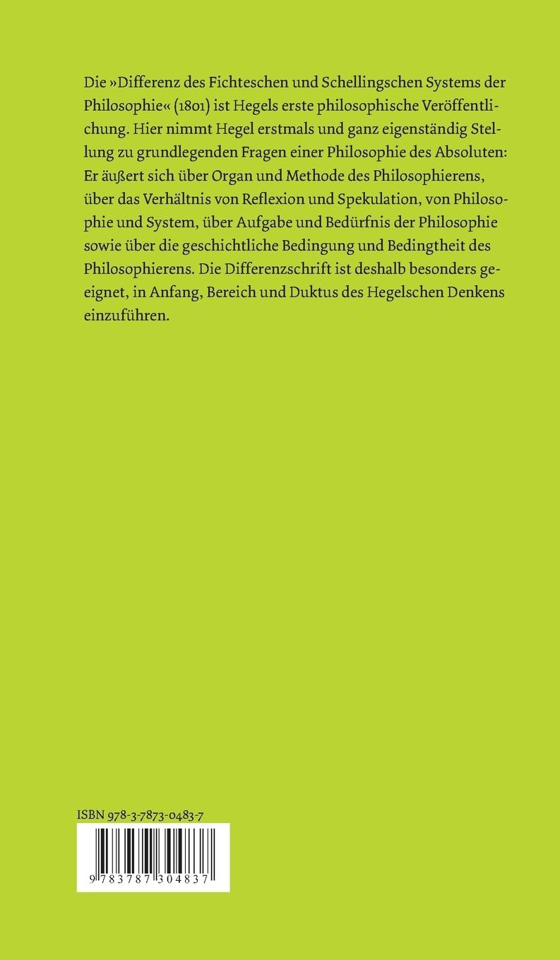 Rückseite: 9783787304837 | Jenaer Kritische Schriften / Jenaer Kritische Schriften (I) | Hegel