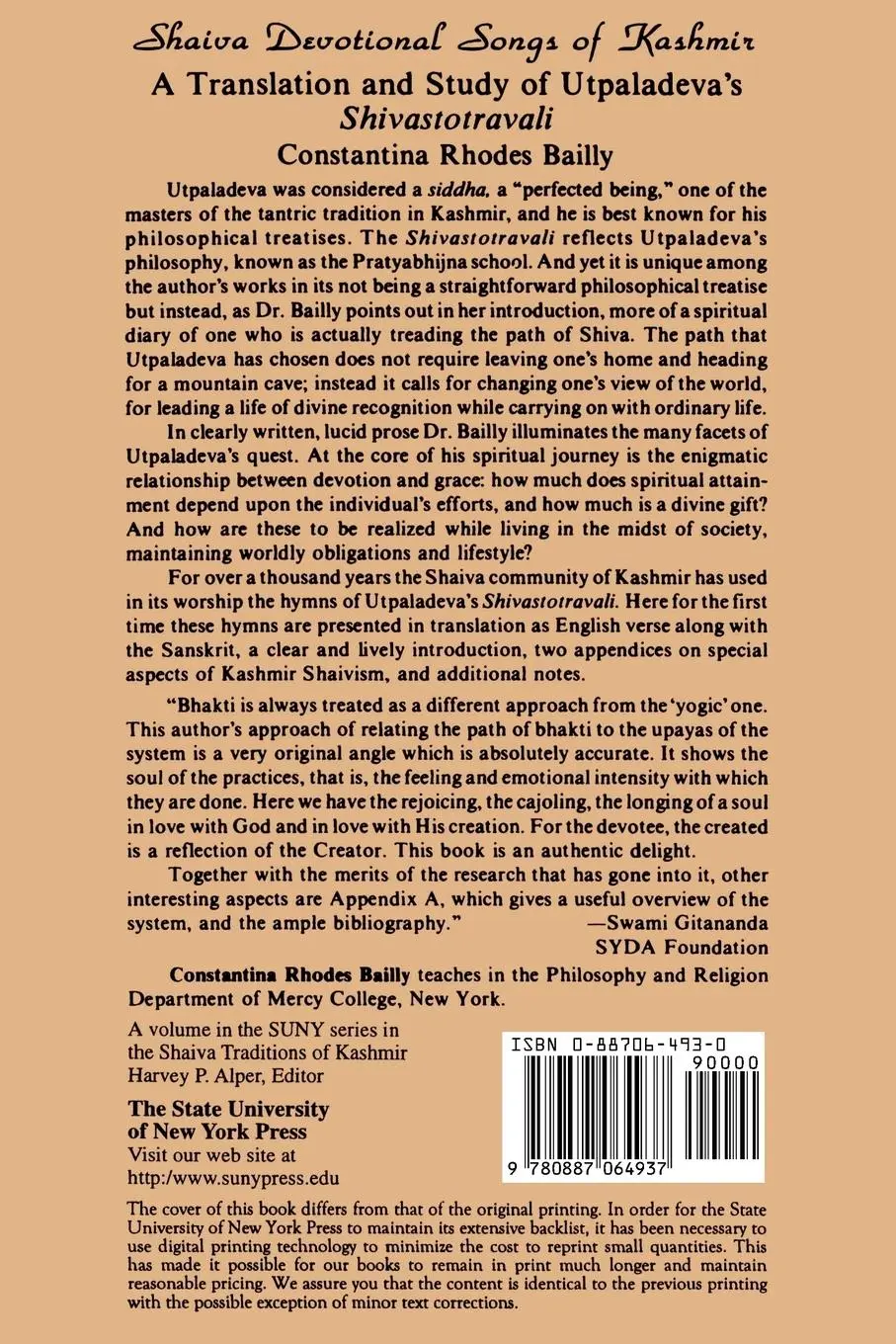Rückseite: 9780887064937 | Shaiva Devotional Songs of Kashmir | Constantina Rhodes | Taschenbuch