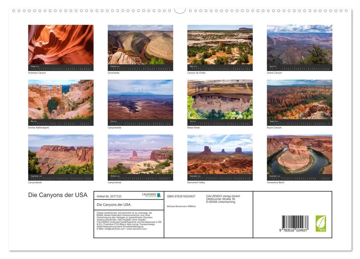 Bild: 9783516024937 | Die Canyons der USA (hochwertiger Premium Wandkalender 2026 DIN A2...