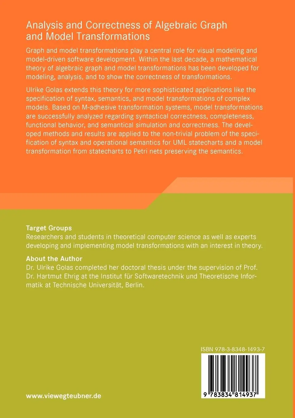 Rückseite: 9783834814937 | Analysis and Correctness of Algebraic Graph and Model Transformations