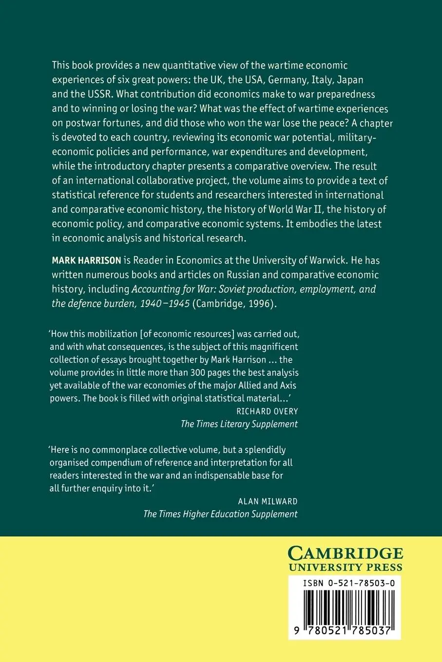 Rückseite: 9780521785037 | The Economics of World War II | Mark Harrison | Taschenbuch | Englisch