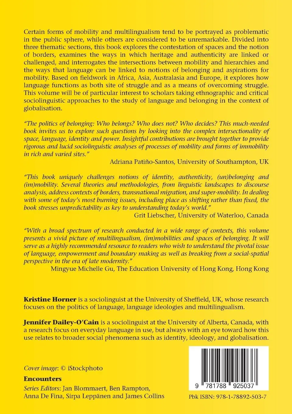 Rückseite: 9781788925037 | Multilingualism, (Im)mobilities and Spaces of Belonging | Taschenbuch