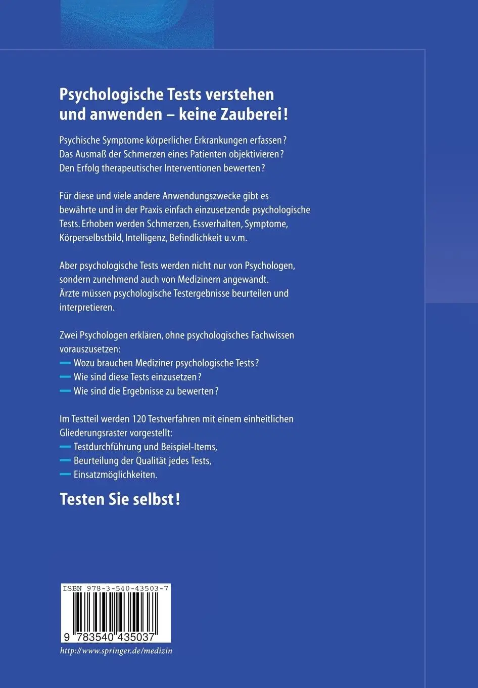 Rückseite: 9783540435037 | Psychologische Tests für Mediziner | Friedrich Balck (u. a.) | Buch