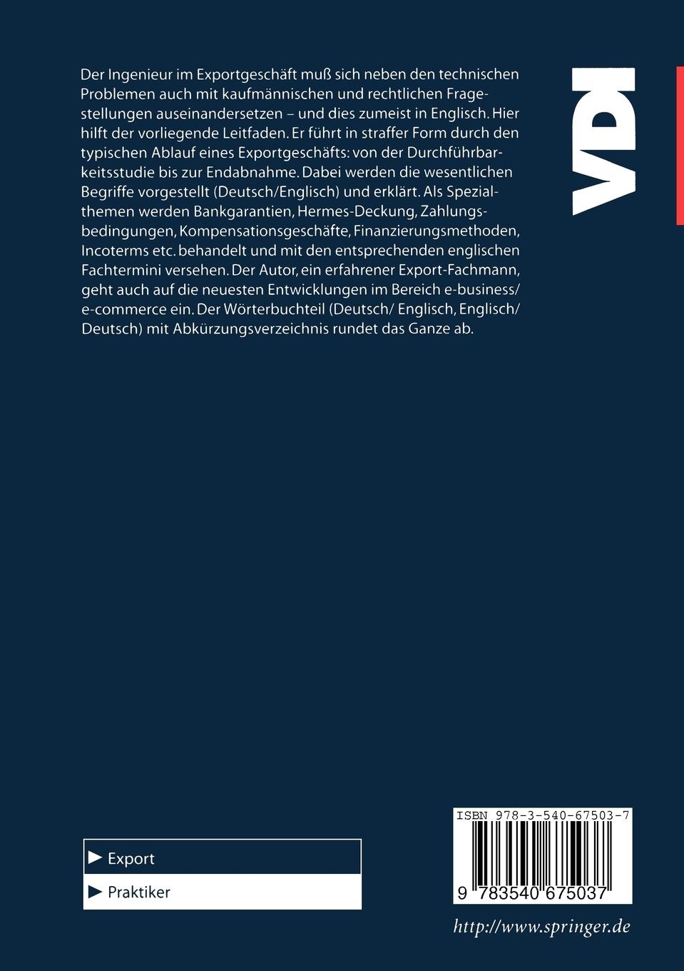 Rückseite: 9783540675037 | Exportgeschäft von A-Z | Rainer Völkel | Taschenbuch | vi | Deutsch