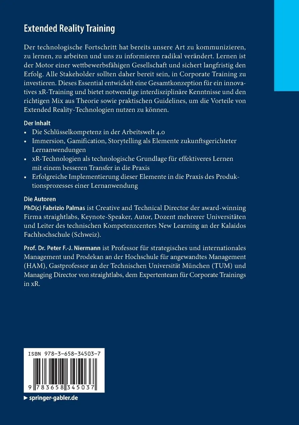 Rückseite: 9783658345037 | Extended Reality Training | Fabrizio Palmas (u. a.) | Taschenbuch