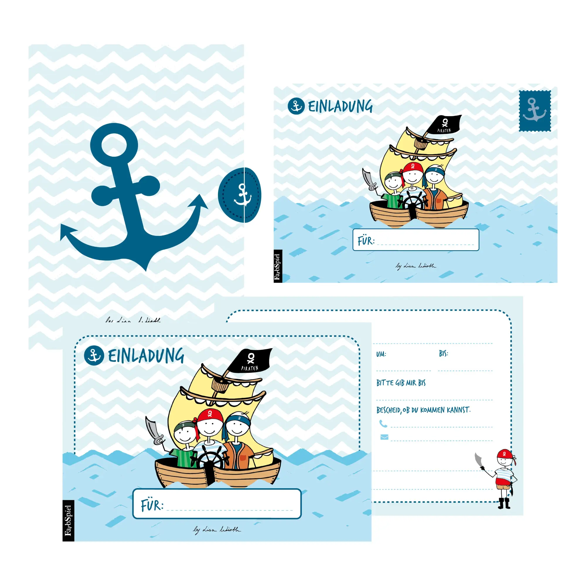 Cover: 9783961115037 | 12 Einladungskarten Geburtstag Junge (Piraten). Handgemachte...