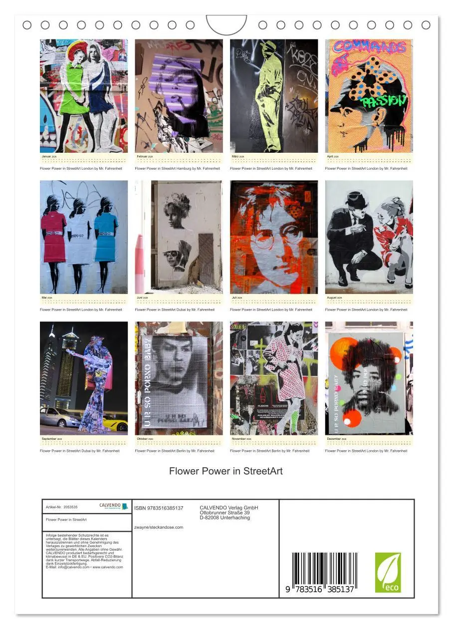 Bild: 9783516385137 | Flower Power in StreetArt (Wandkalender 2026 DIN A4 hoch), CALVENDO...