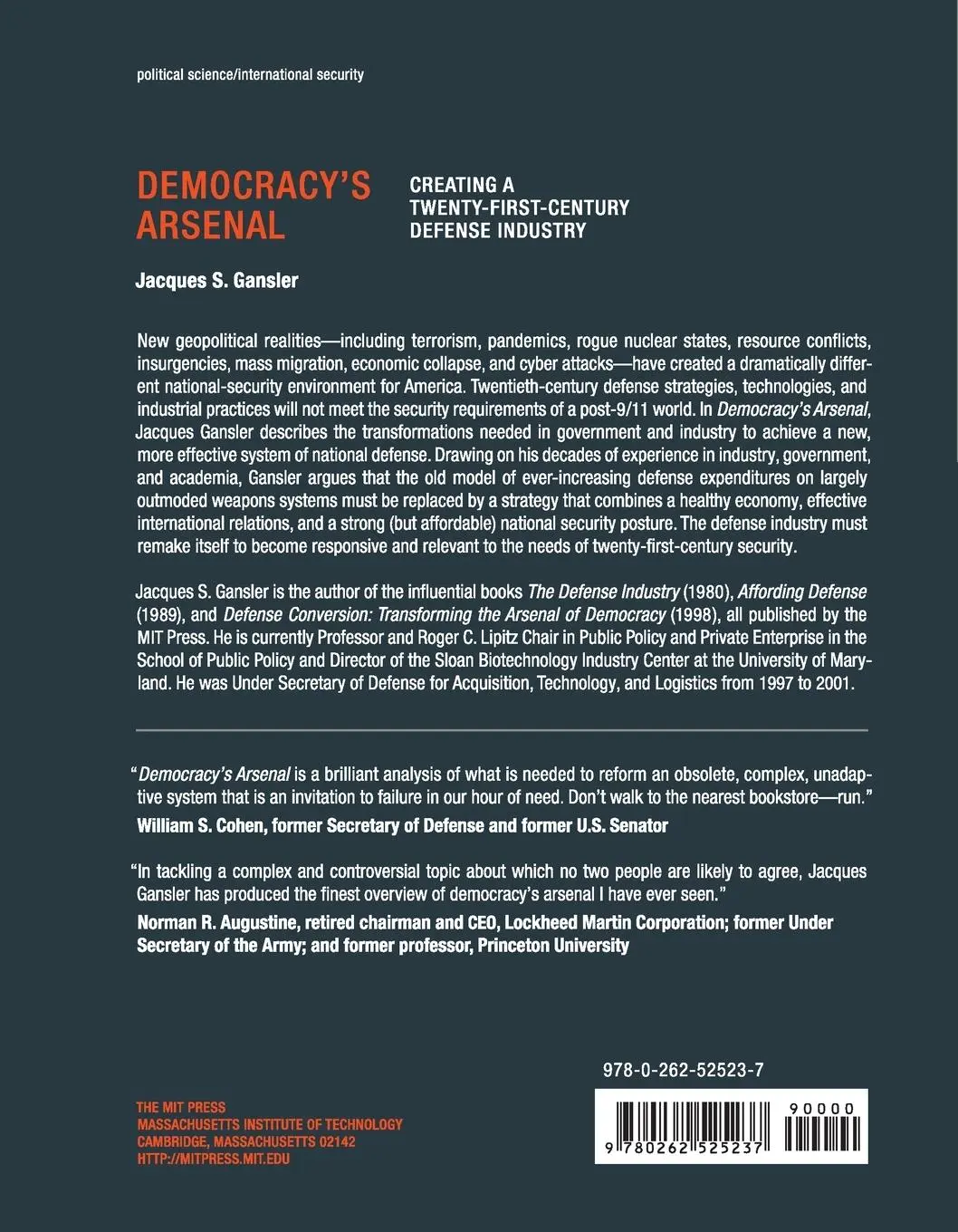 Rückseite: 9780262525237 | Democracy's Arsenal | Creating a Twenty-First-Century Defense Industry