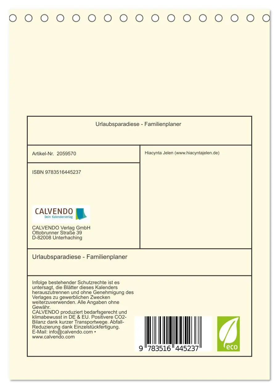 Bild: 9783516445237 | Urlaubsparadiese - Familienplaner (Tischkalender 2026 DIN A5 hoch),...