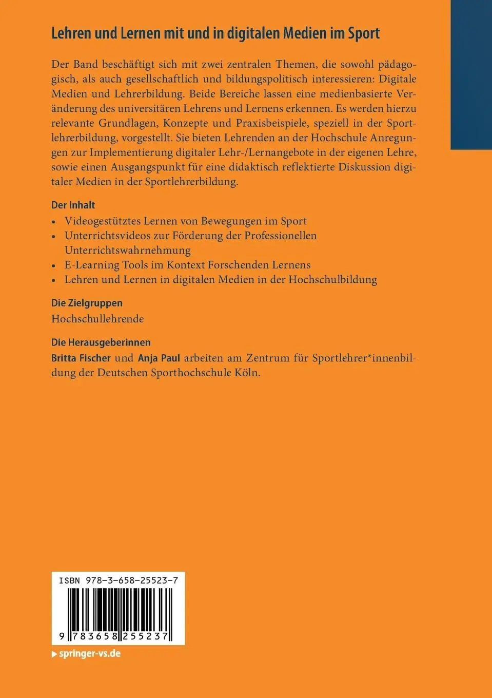 Rückseite: 9783658255237 | Lehren und Lernen mit und in digitalen Medien im Sport | Taschenbuch