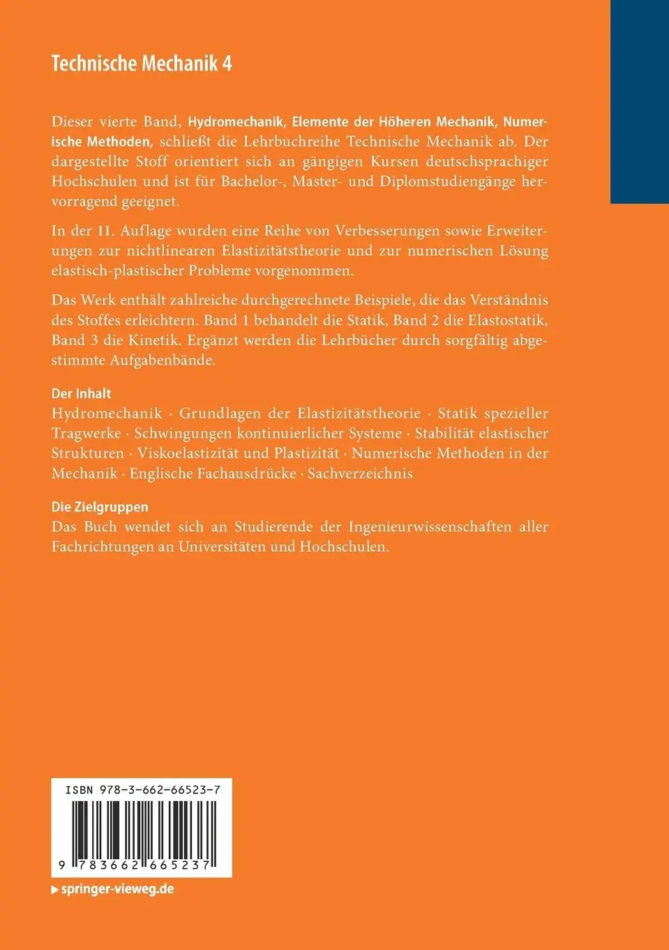 Rückseite: 9783662665237 | Technische Mechanik 4 | Dietmar Gross (u. a.) | Taschenbuch | xiii