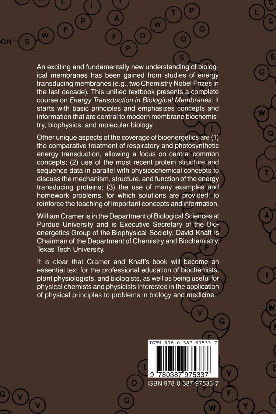 Rückseite: 9780387975337 | Energy Transduction in Biological Membranes | Cramer (u. a.) | Buch