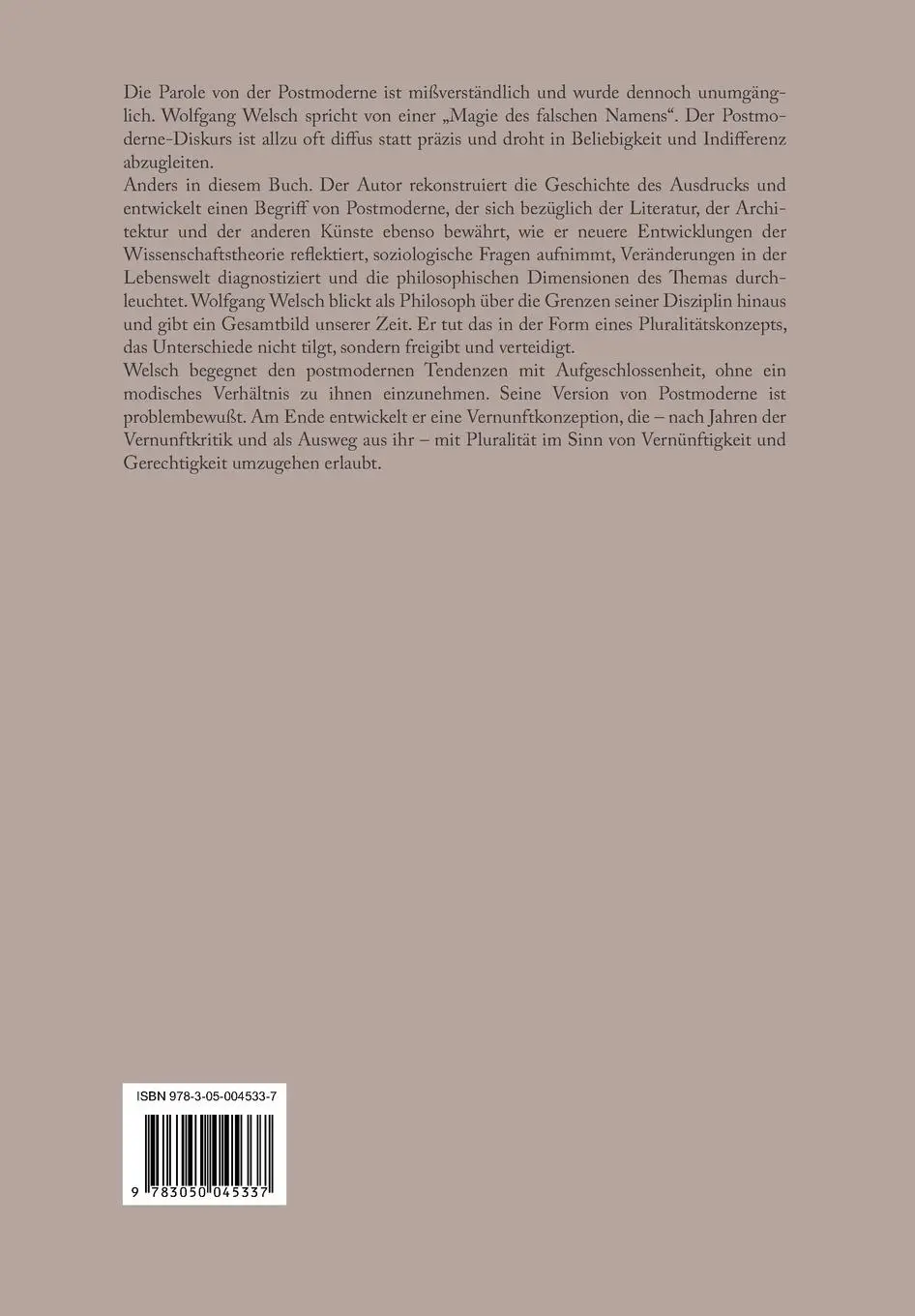 Rückseite: 9783050045337 | Unsere postmoderne Moderne | Wolfgang Welsch | Taschenbuch | XVIII