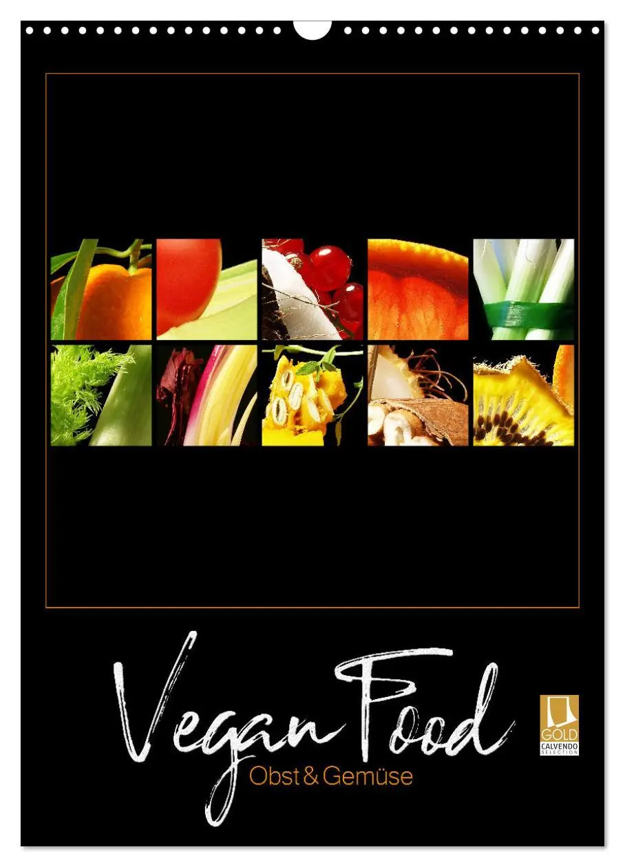 Cover: 9783516365337 | Vegan Food Kalender - Obst und Gemüse auf Schwarz (Wandkalender...