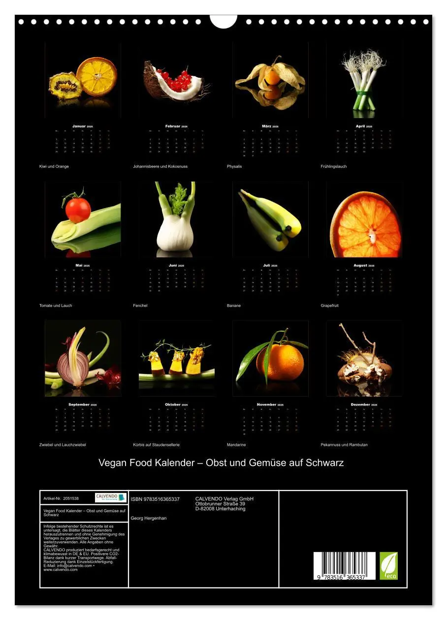 Bild: 9783516365337 | Vegan Food Kalender - Obst und Gemüse auf Schwarz (Wandkalender...
