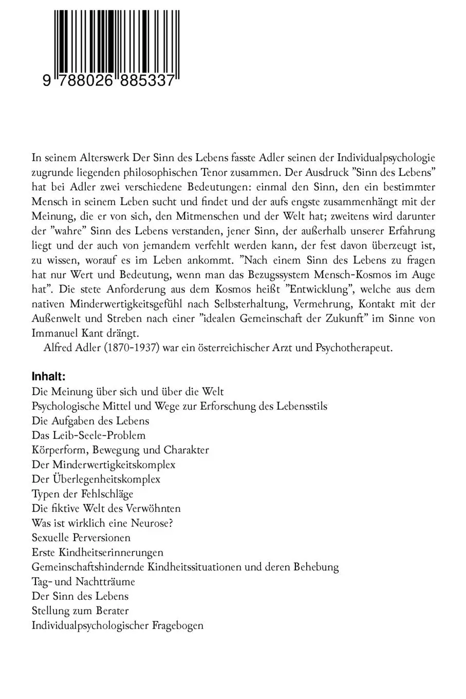 Rückseite: 9788026885337 | Der Sinn des Lebens | Klassiker der Psychotherapie | Alfred Adler