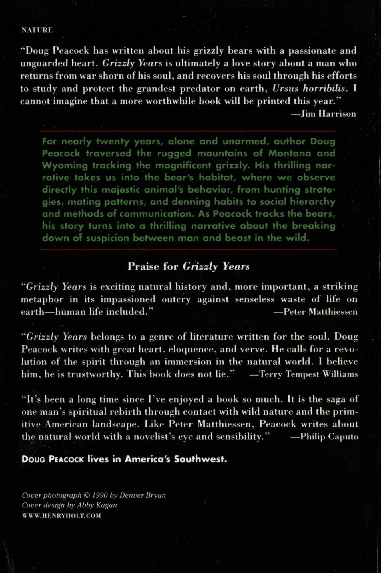 Rückseite: 9780805045437 | Grizzly Years | In Search of the American Wilderness | Doug Peacock