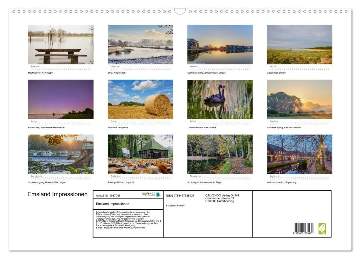 Bild: 9783457335437 | Emsland Impressionen (Wandkalender 2026 DIN A2 quer), CALVENDO...